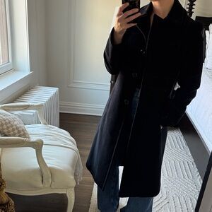 Vintage Womenβs Black Cashmere Blend Coat β Classic Tailored Longline